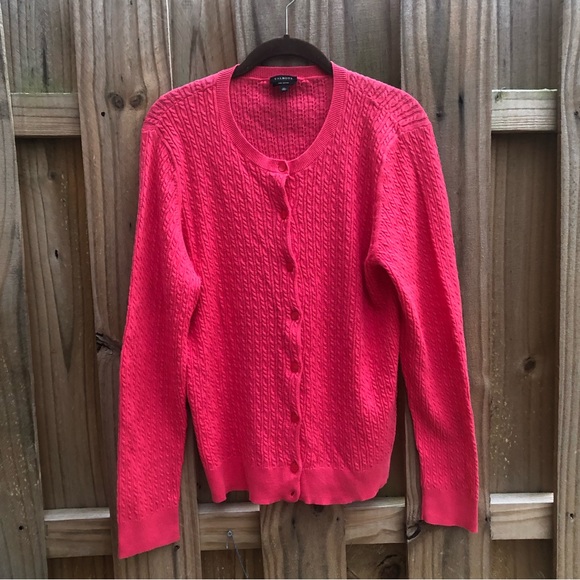 Talbots Cardigan 100% Pima Cotton Sweater Pink Cable Knit Button Front Womens XL - Picture 1 of 15